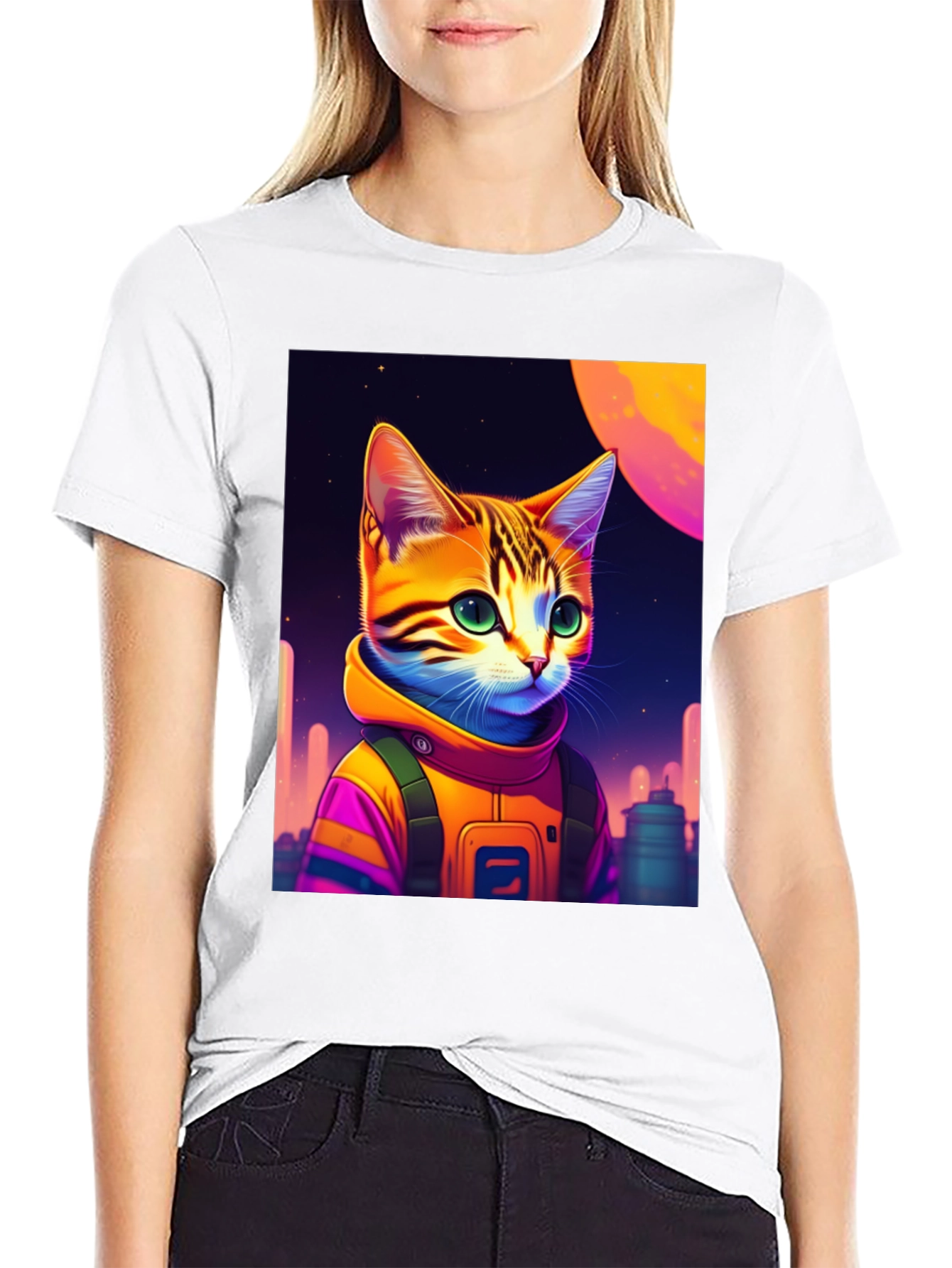 Cosmic Cat Astronaut Graphic T-Shirt