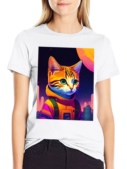 Cosmic Cat Astronaut Graphic T-Shirt