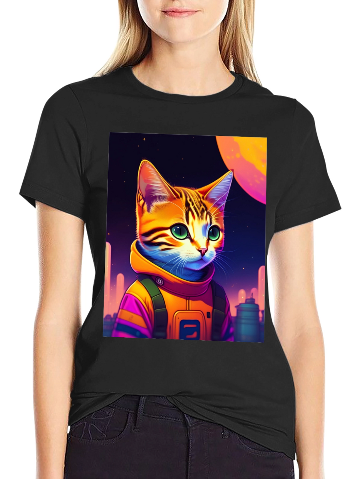 Cosmic Cat Astronaut Graphic T-Shirt