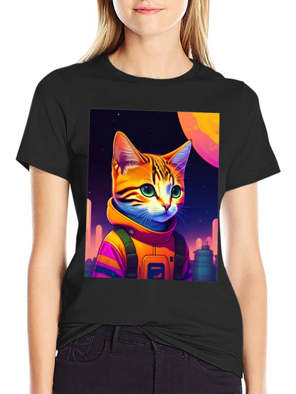 Cosmic Cat Astronaut Graphic T-Shirt