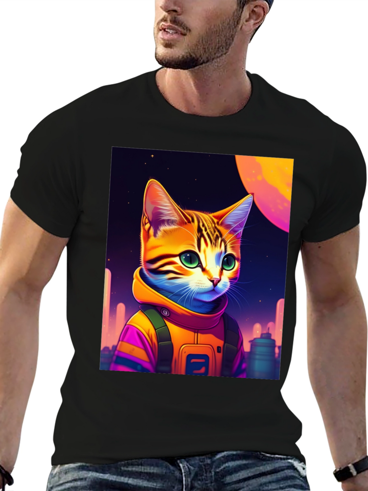 Cosmic Cat Astronaut Graphic T-Shirt
