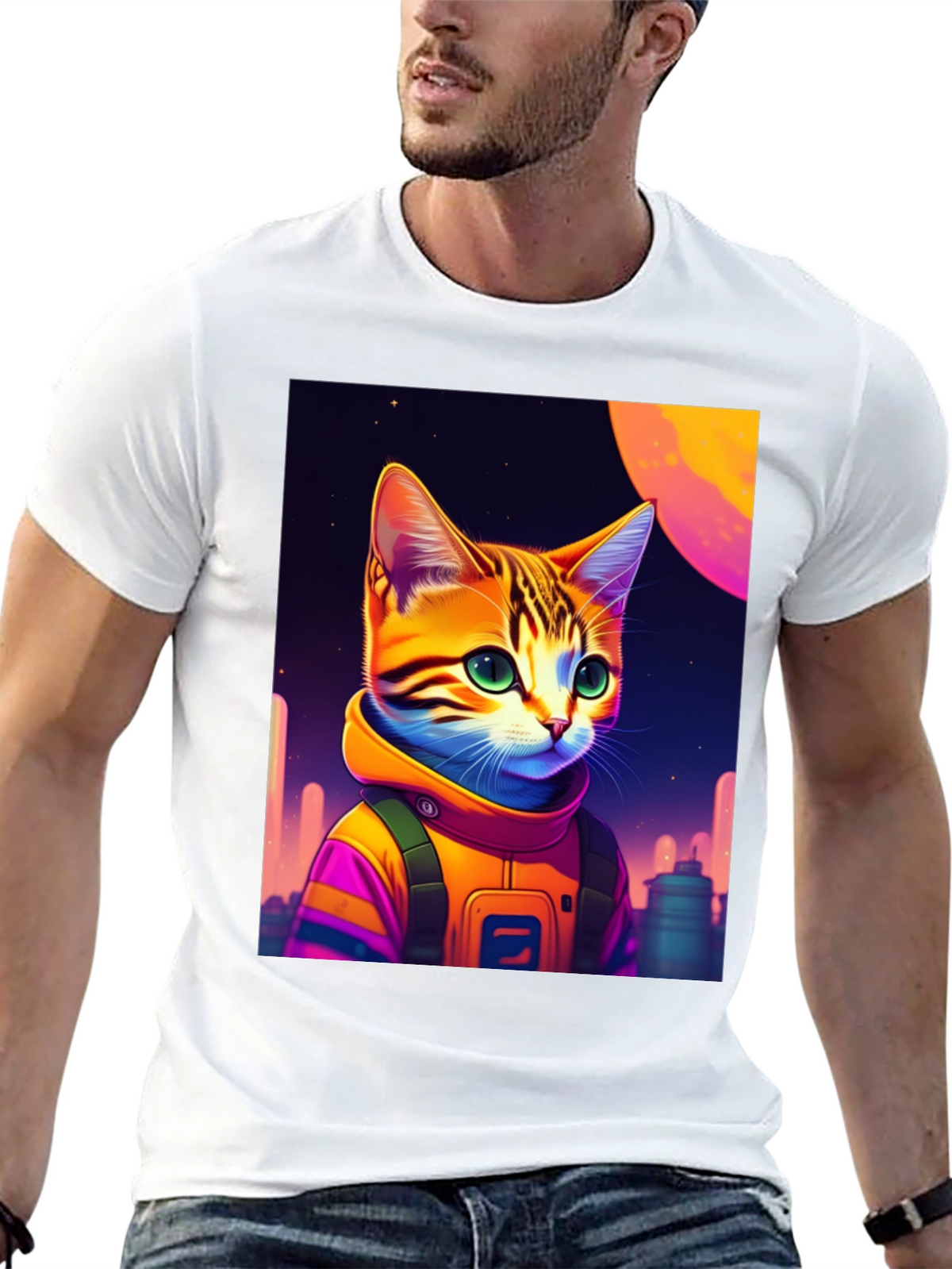 Cosmic Cat Astronaut Graphic T-Shirt