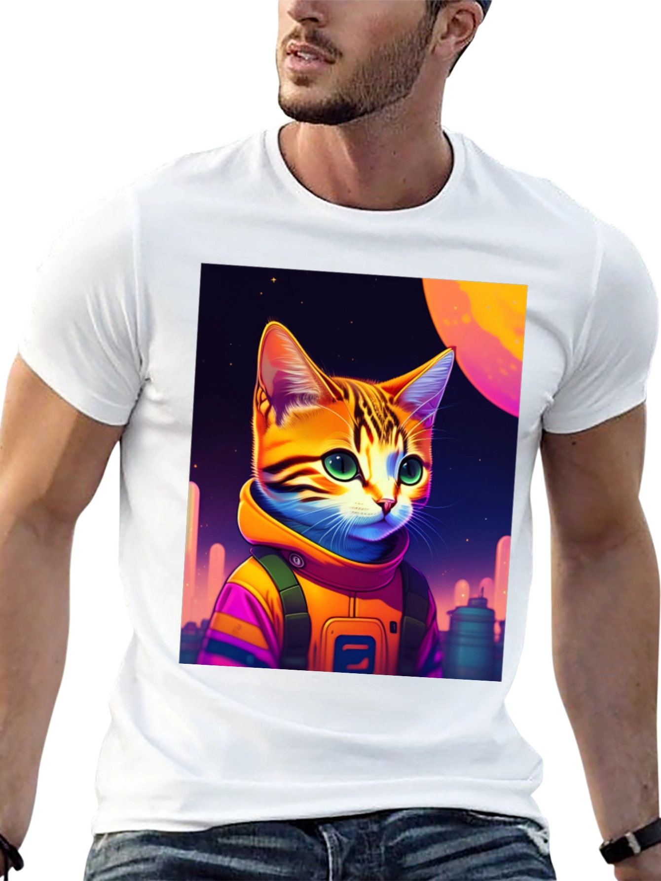 Cosmic Cat Astronaut Graphic T-Shirt