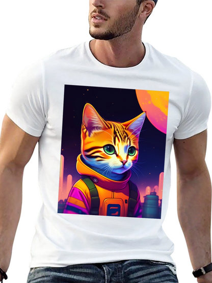 Cosmic Cat Astronaut Graphic T-Shirt