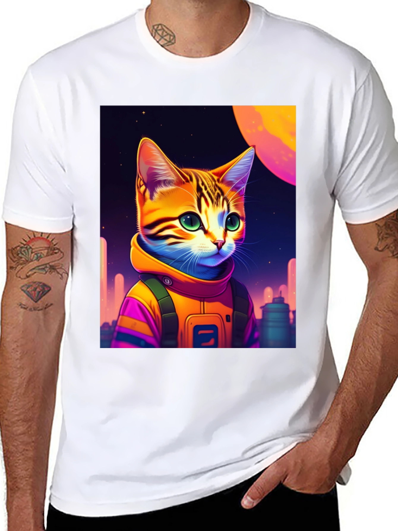 Cosmic Cat Astronaut Graphic T-Shirt
