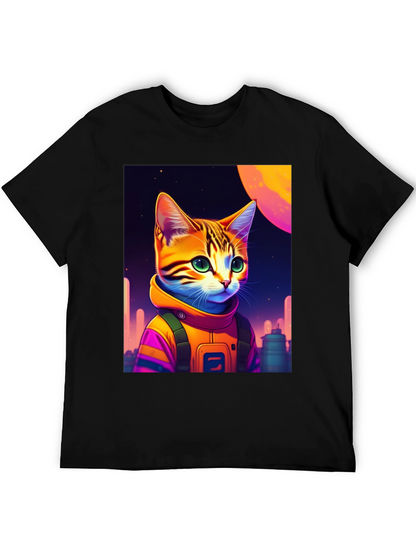 Cosmic Cat Astronaut Graphic T-Shirt