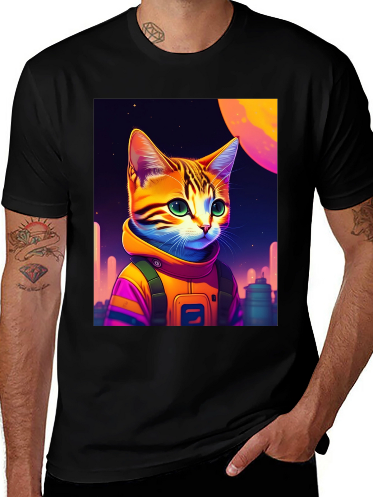 Cosmic Cat Astronaut Graphic T-Shirt
