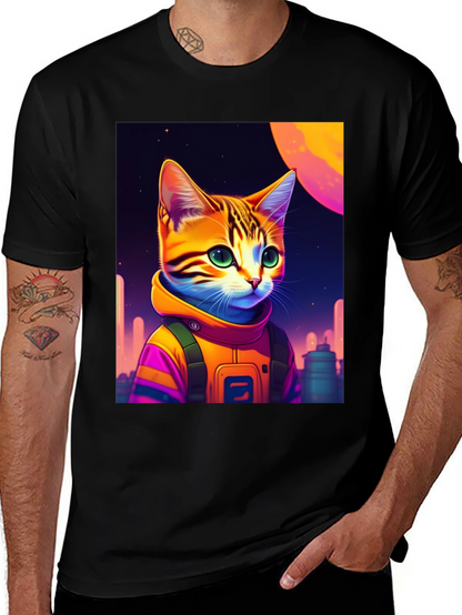 Cosmic Cat Astronaut Graphic T-Shirt