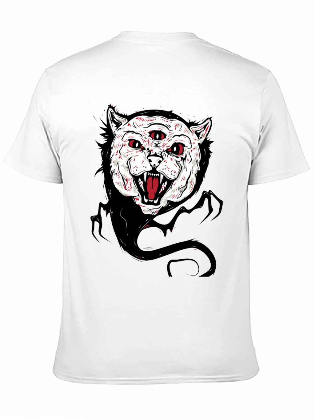Mens Black T-Shirt with Three-Eyed Cat Graphic