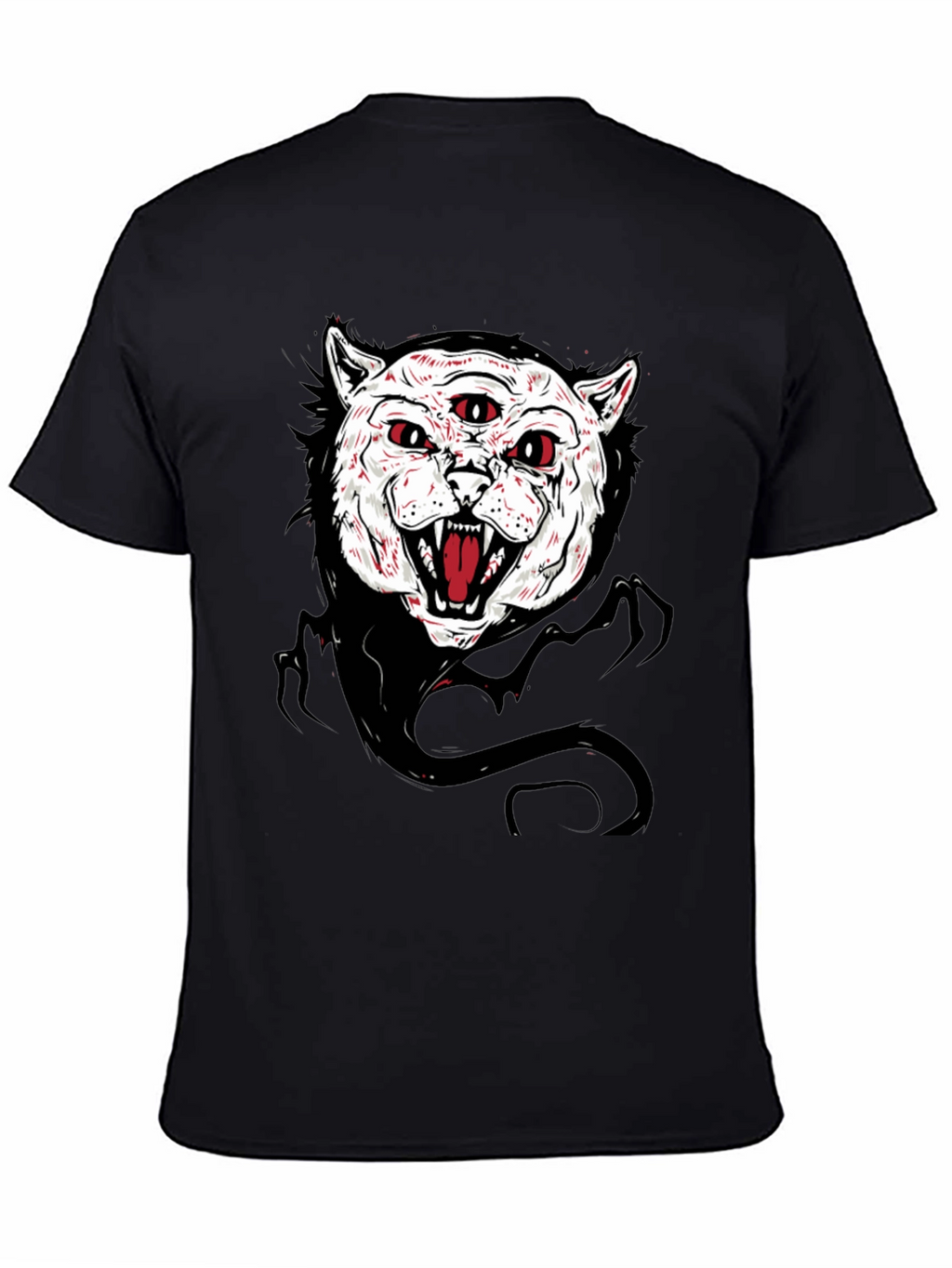 Mens Black T-Shirt with Three-Eyed Cat Graphic