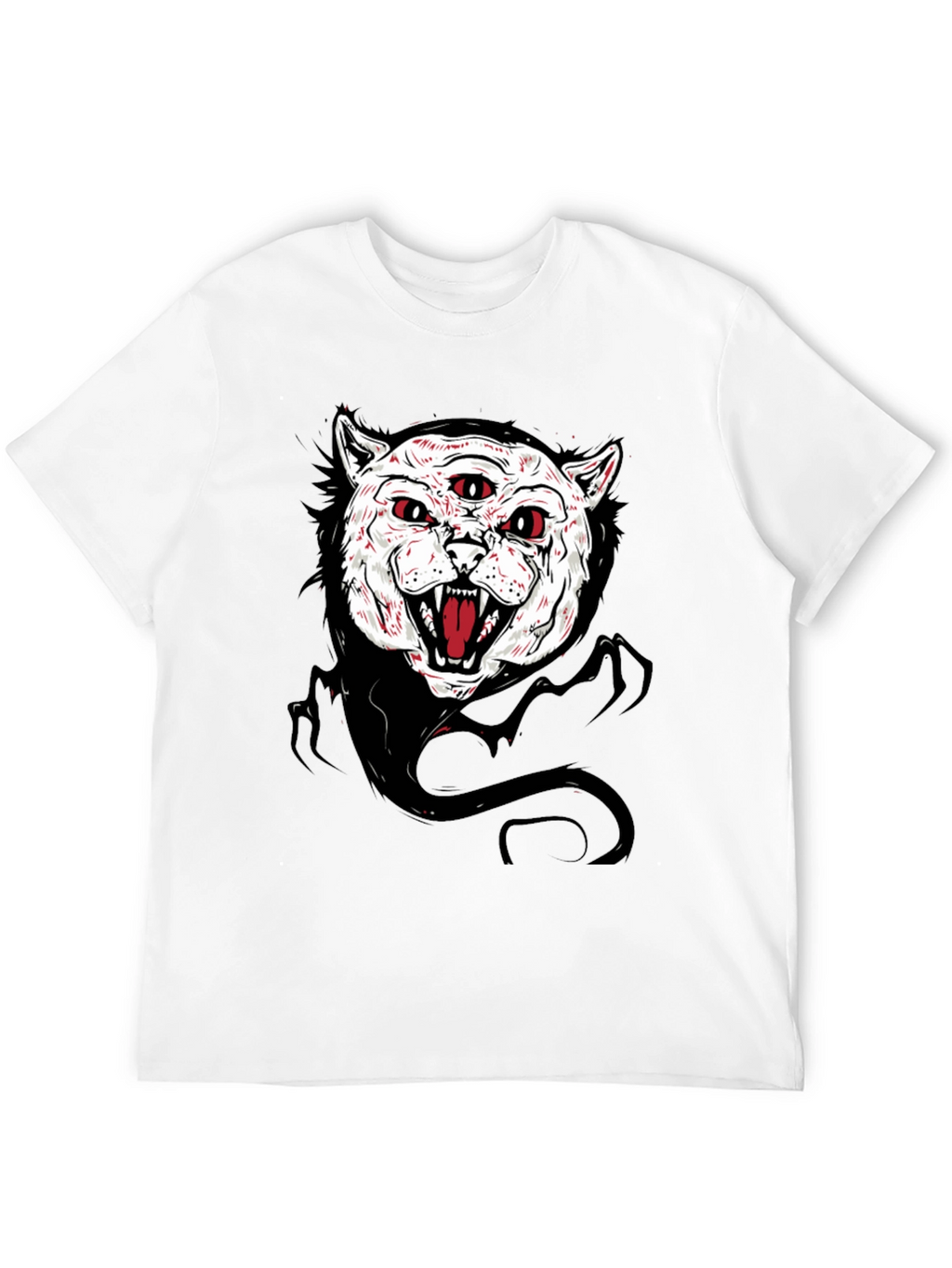 Mens Black T-Shirt with Three-Eyed Cat Graphic