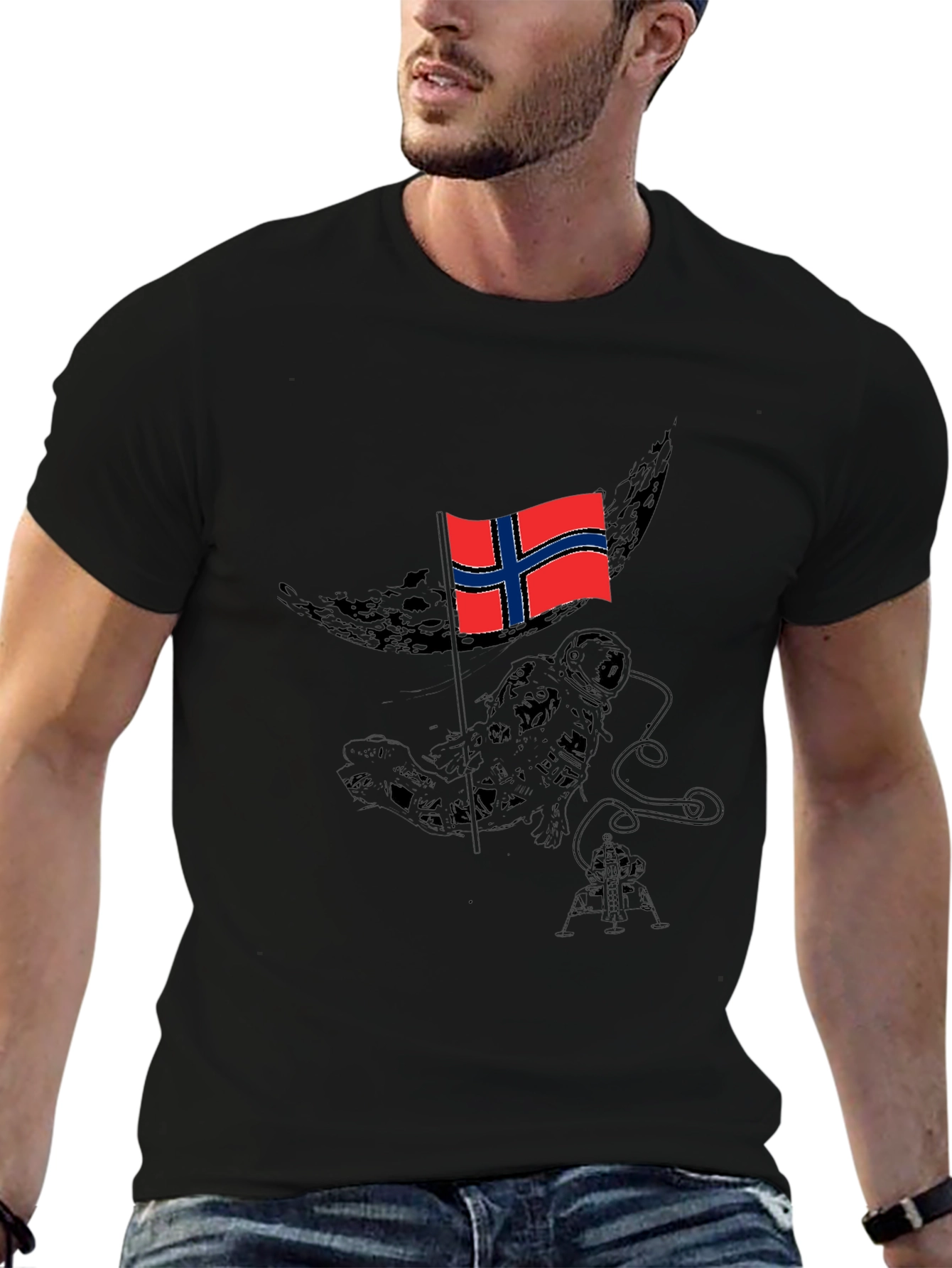 Norway Flag Astronaut Black T-Shirt