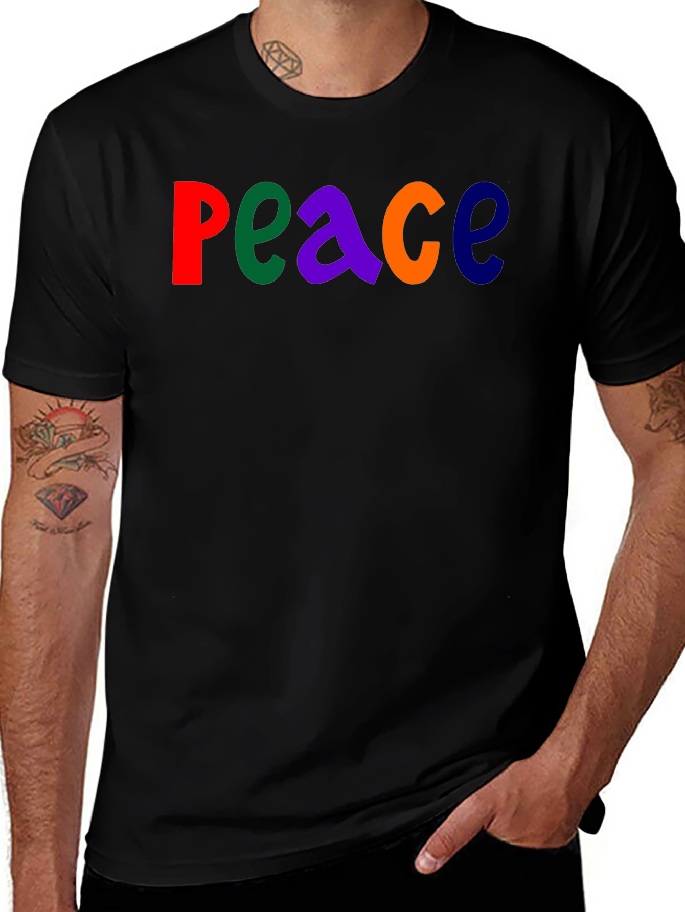 Colorful Peace Graphic T-Shirt - Black