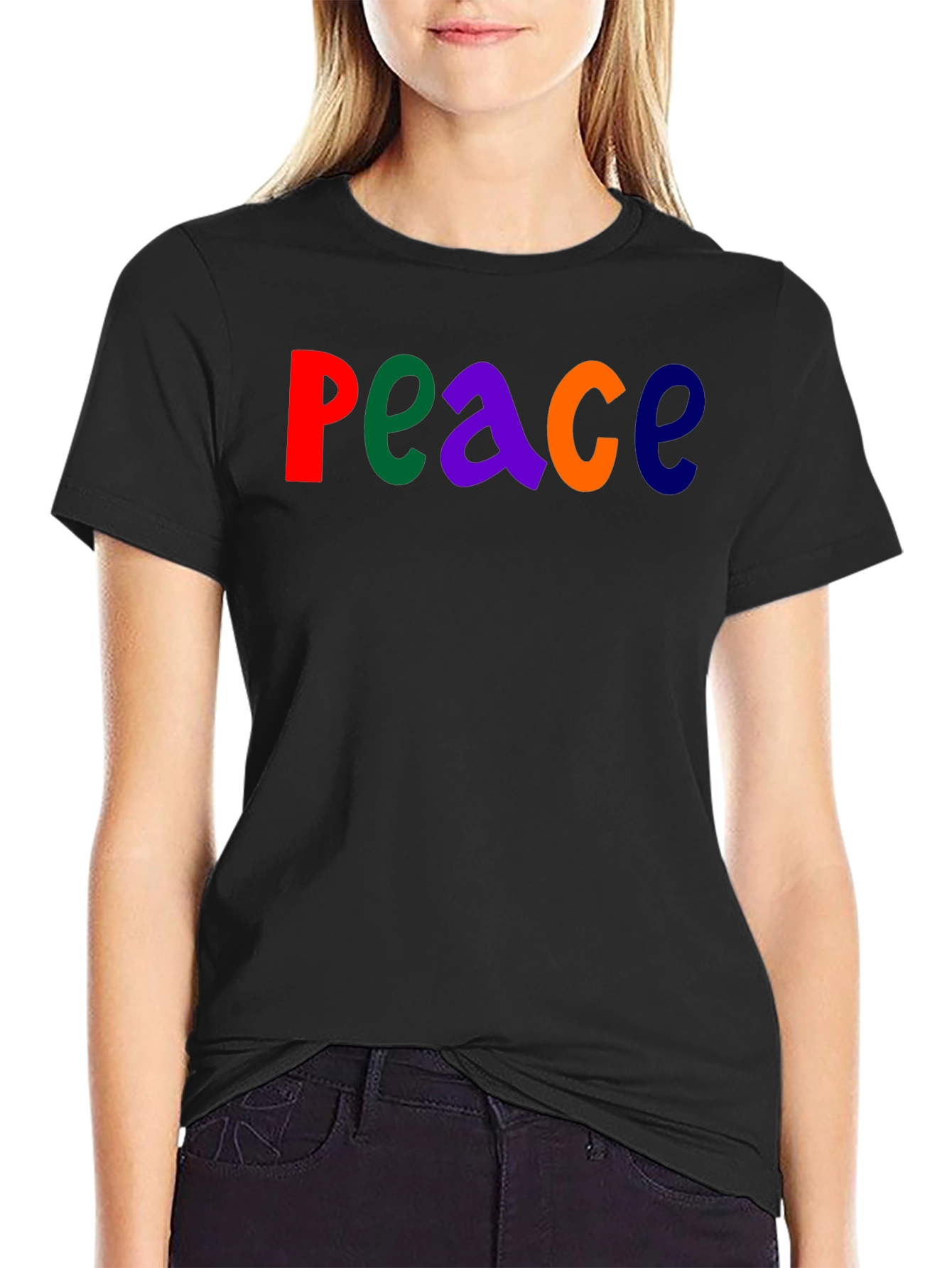Colorful Peace Graphic T-Shirt - Black