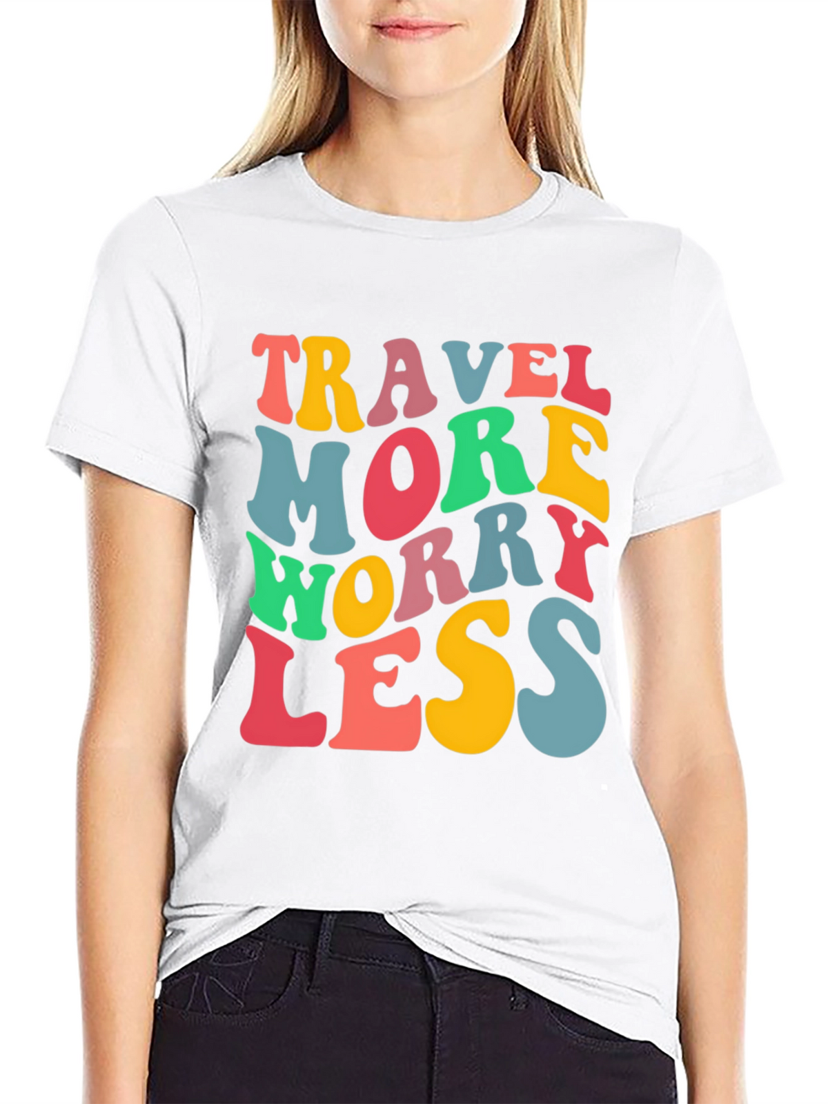 Travel More Worry Less Black Graphic T-Shirt