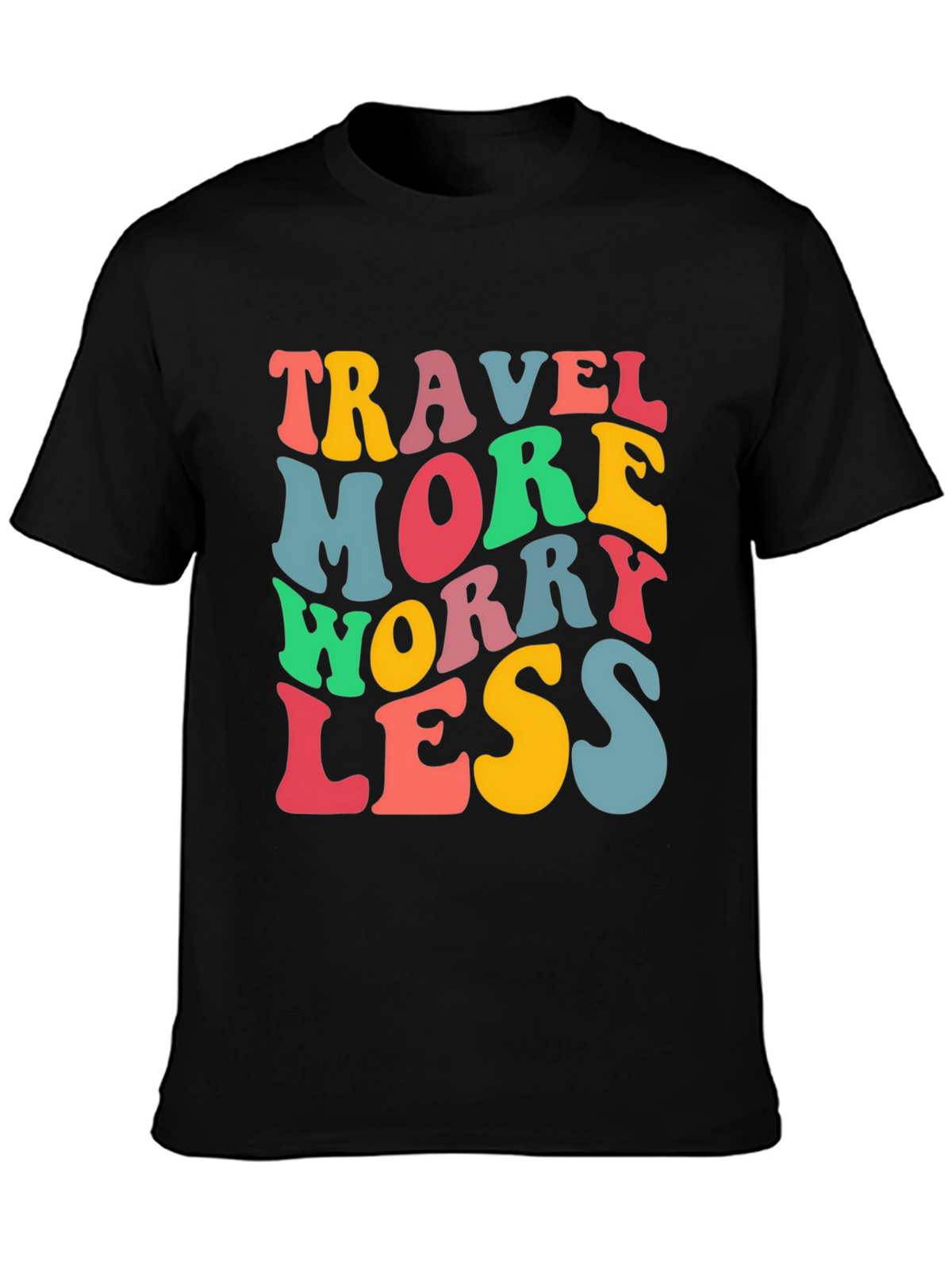 Travel More Worry Less Black Graphic T-Shirt