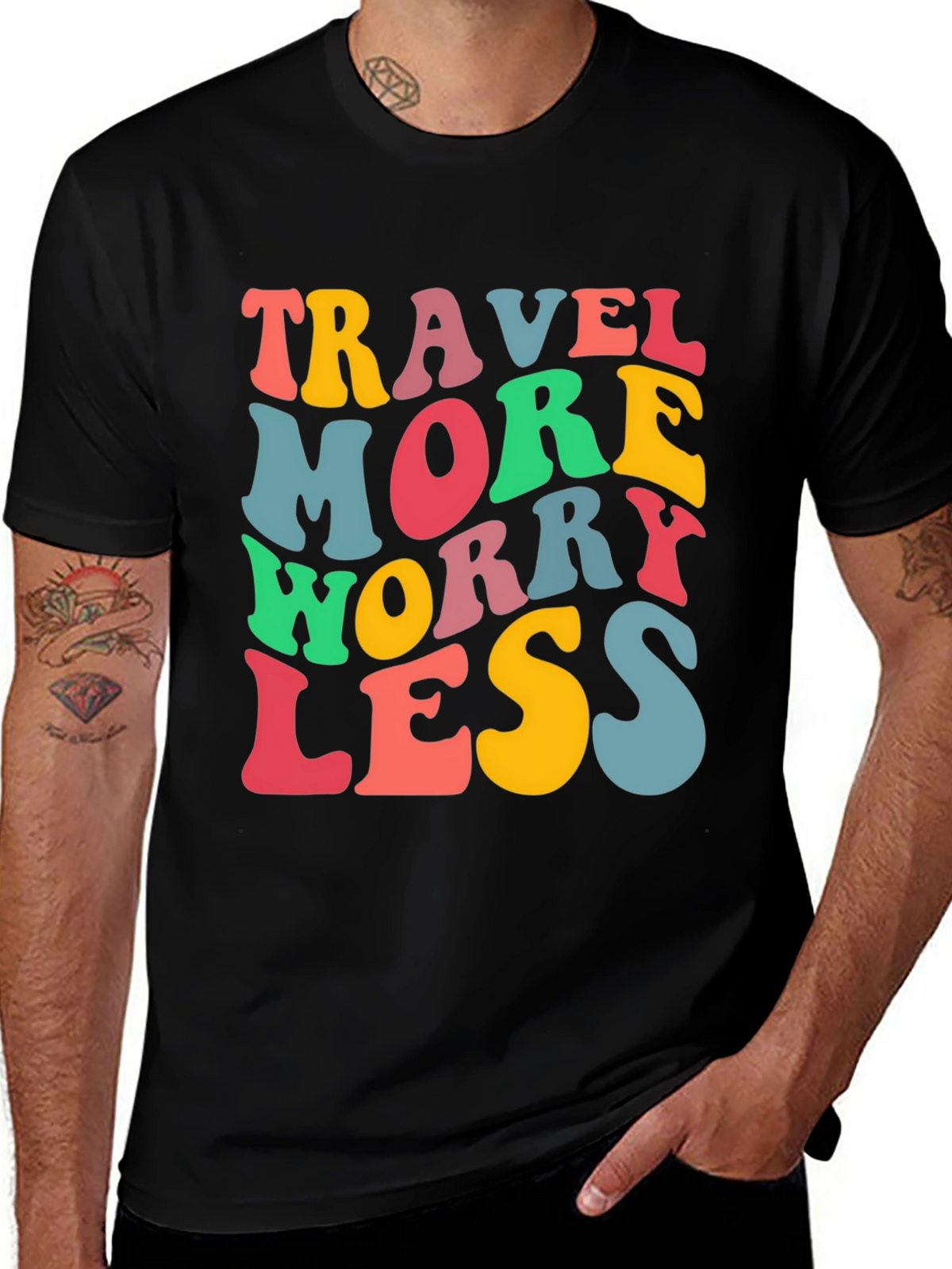 Travel More Worry Less Black Graphic T-Shirt