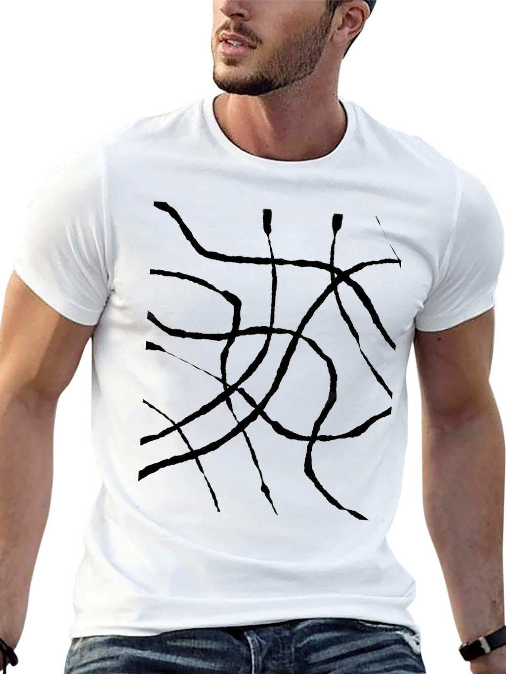 Abstract Line Art Black T-Shirt