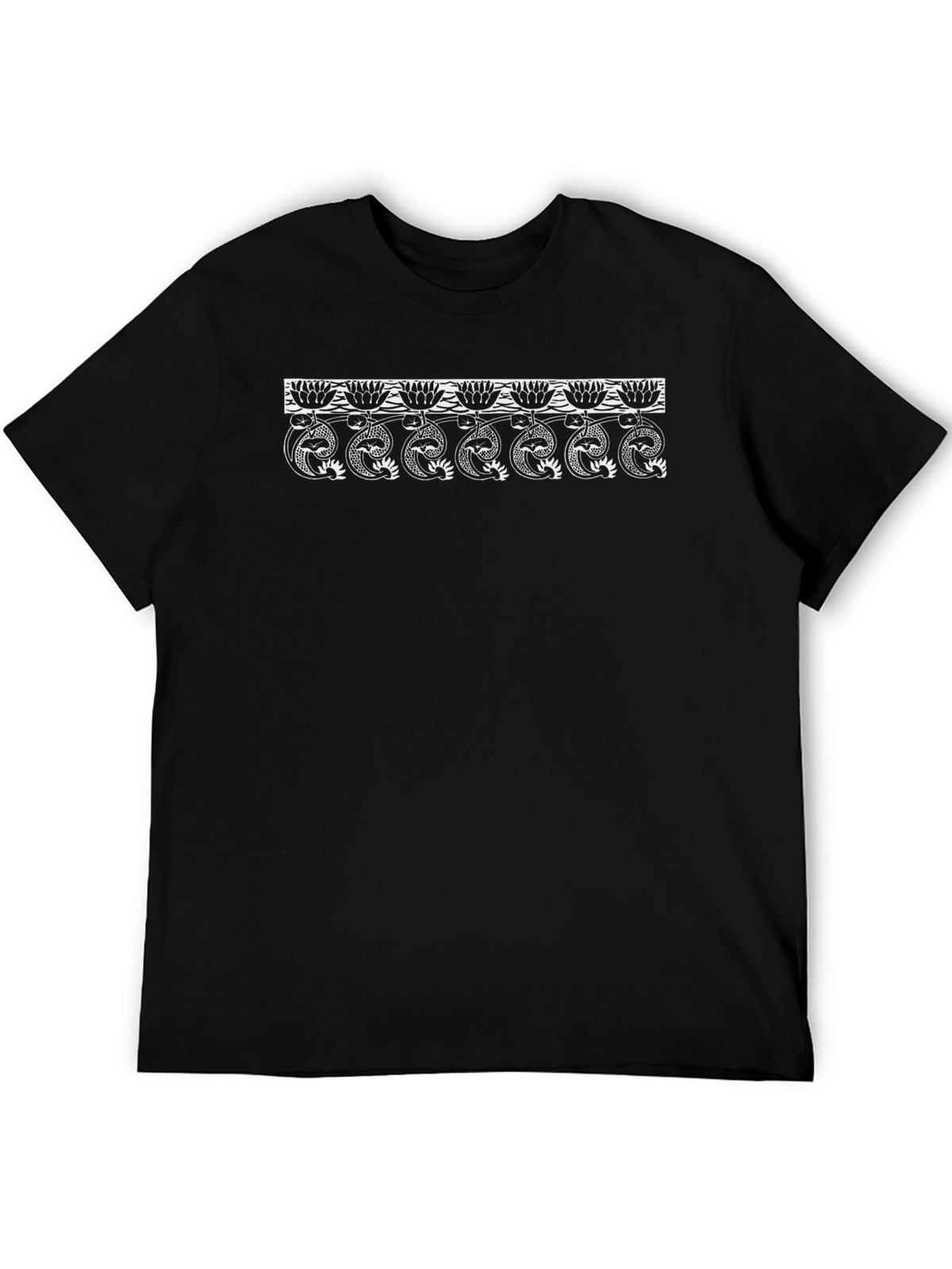 Black T-Shirt with Lotus Snake Design