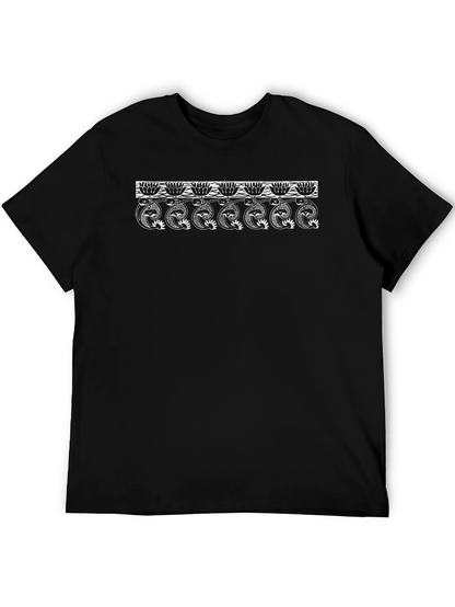 Black T-Shirt with Lotus Snake Design