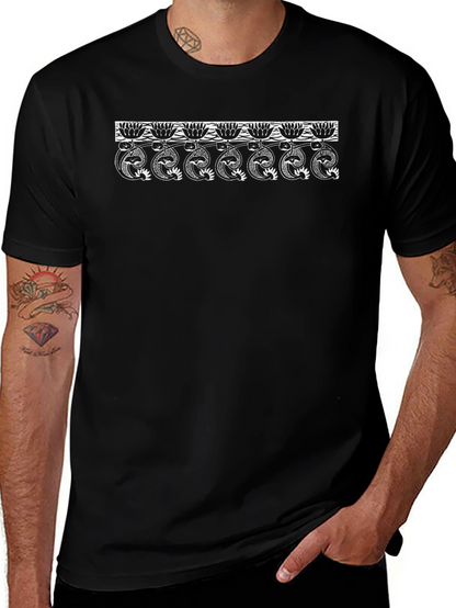Black T-Shirt with Lotus Snake Design