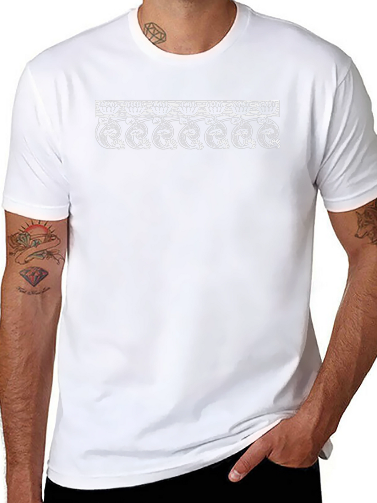 Black T-Shirt with Lotus Snake Design