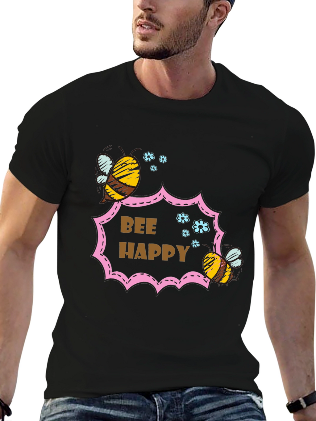 Bee Happy Graphic T-Shirt - Stylish Cotton Tee