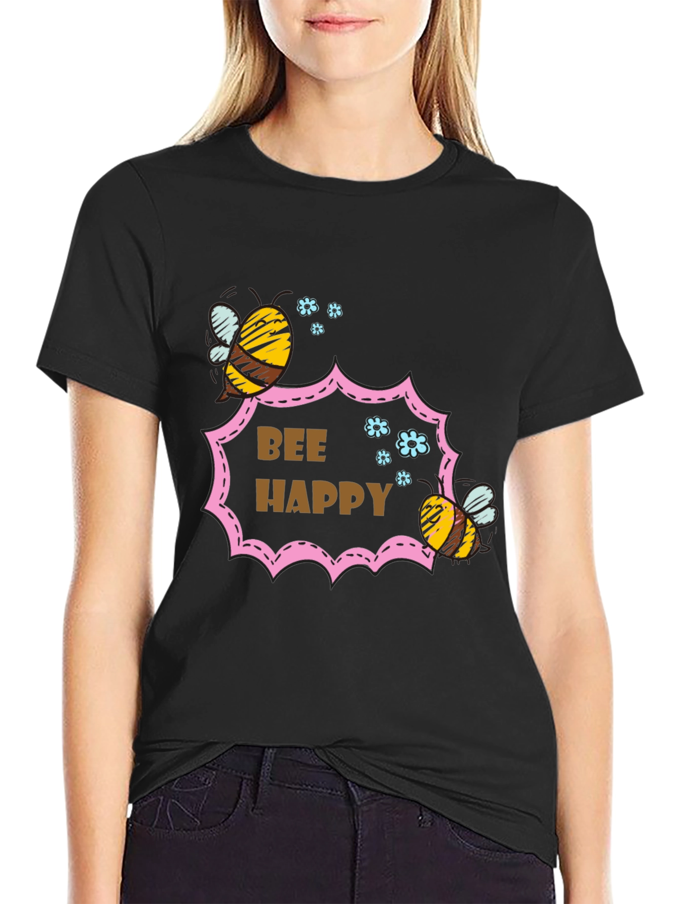 Bee Happy Graphic T-Shirt - Stylish Cotton Tee