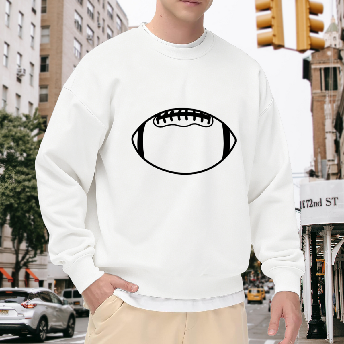 American Football Minimal Crewneck Sweatshirt - Simple Classic Football Graphic, Sports Lover Pullover, Game Day Top