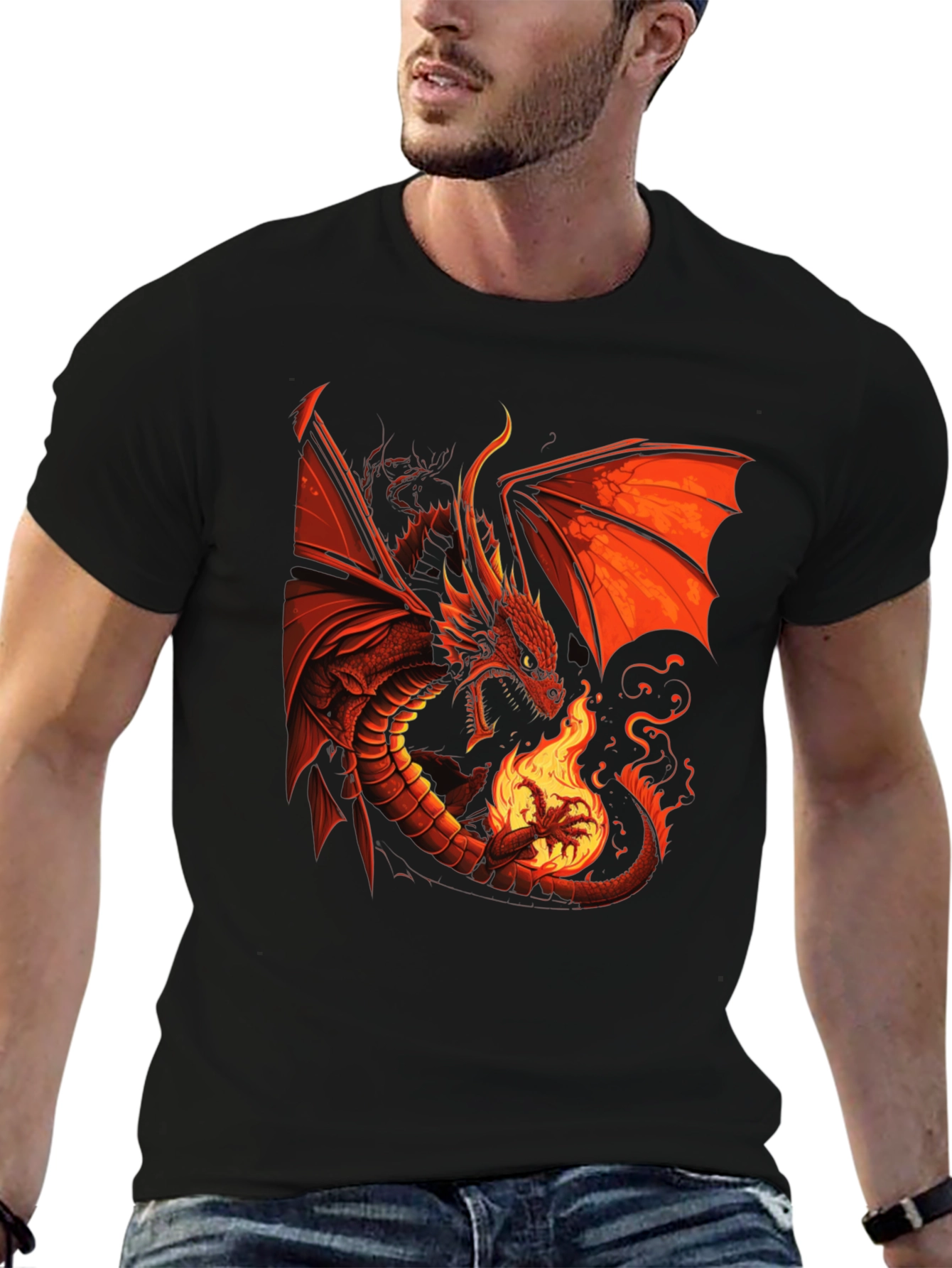Fiery Dragon Graphic T-Shirt - Bold Statement Tee