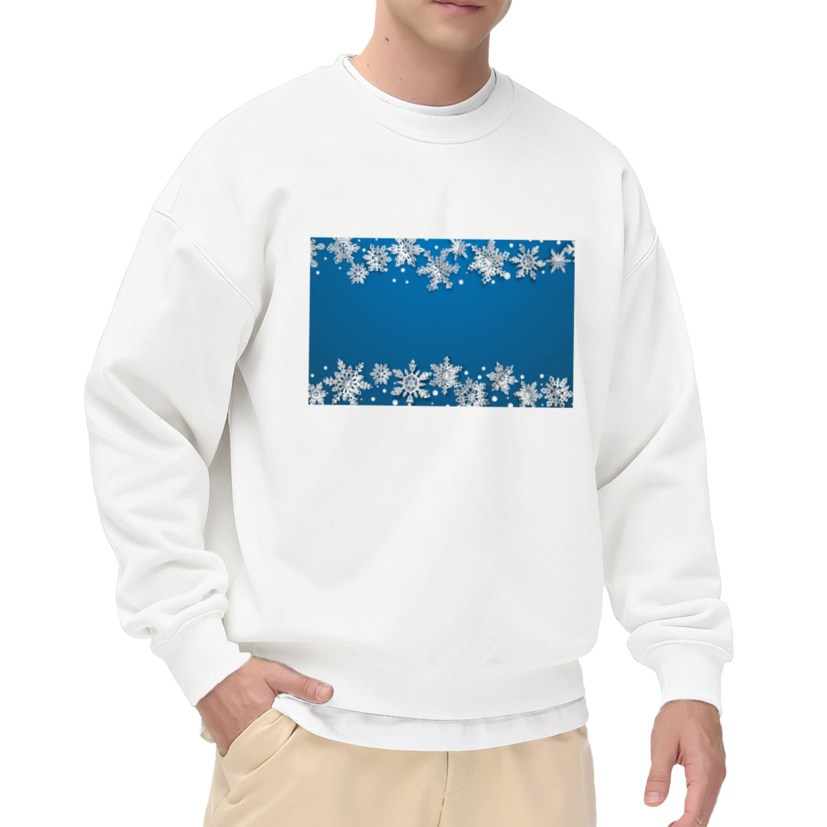 Winter Snowflake Border Crewneck Sweatshirt for Cozy Festive Seasons, Holiday Snowflake Pattern Pullover, Christmas New Year Gift Idea