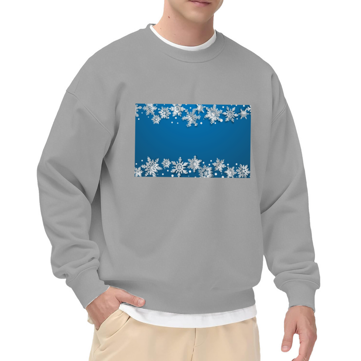 Winter Snowflake Border Crewneck Sweatshirt for Cozy Festive Seasons, Holiday Snowflake Pattern Pullover, Christmas New Year Gift Idea