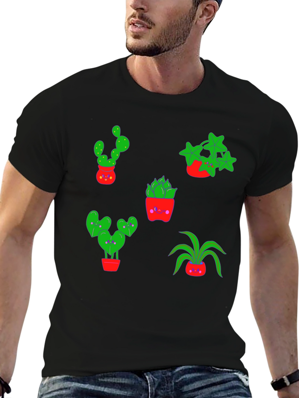 Cute Plants Graphic Tee - Black