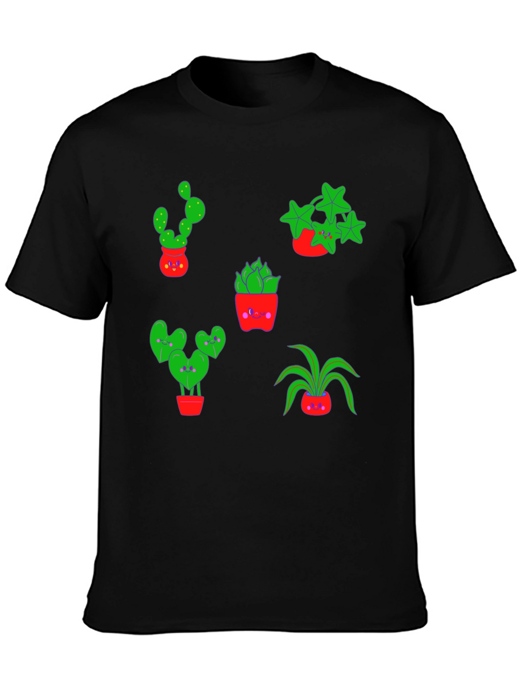 Cute Plants Graphic Tee - Black