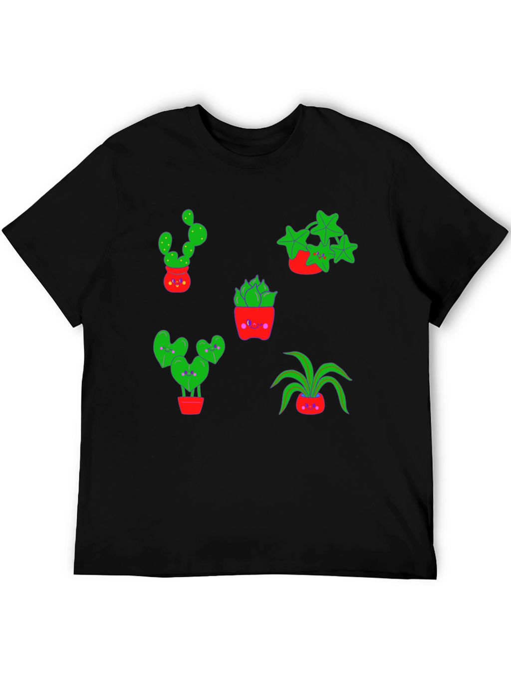 Cute Plants Graphic Tee - Black