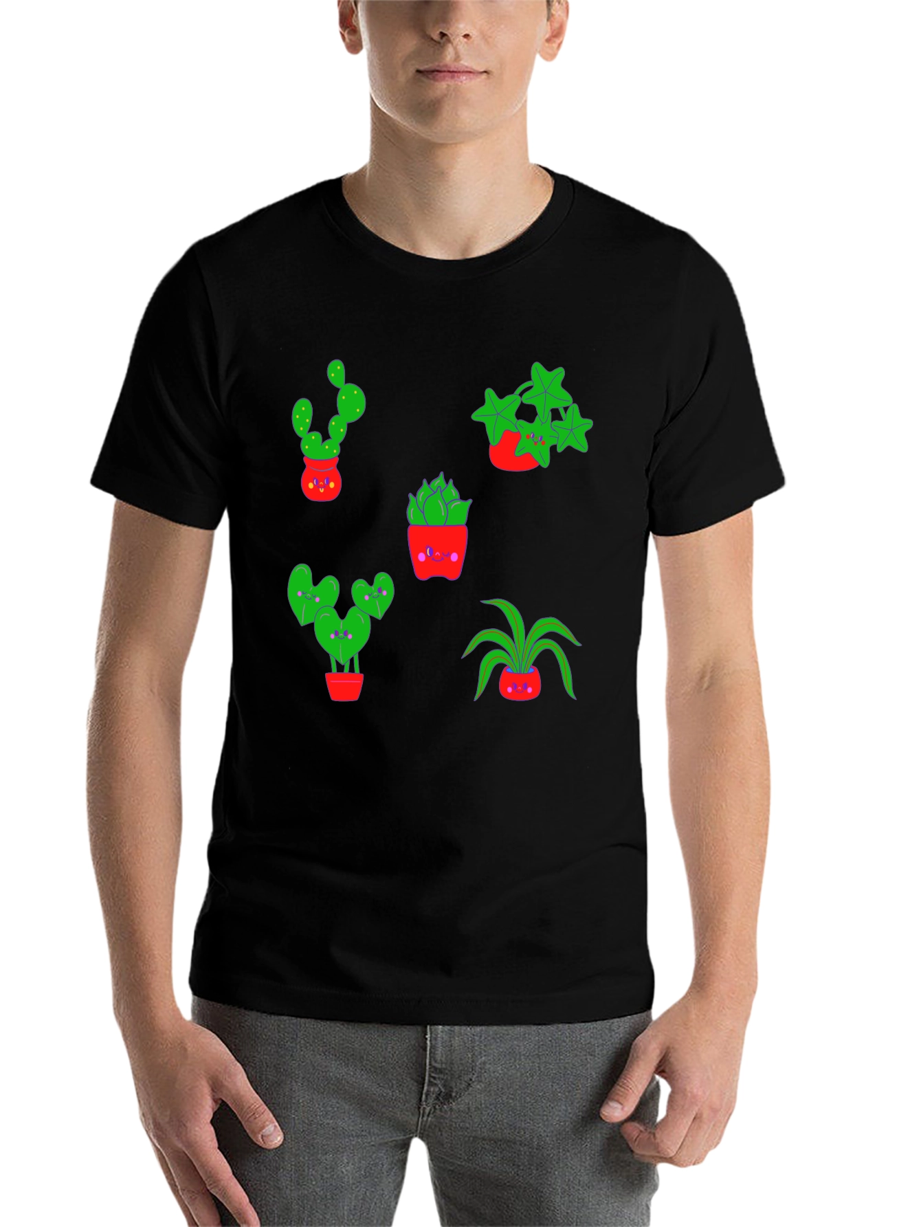Cute Plants Graphic Tee - Black