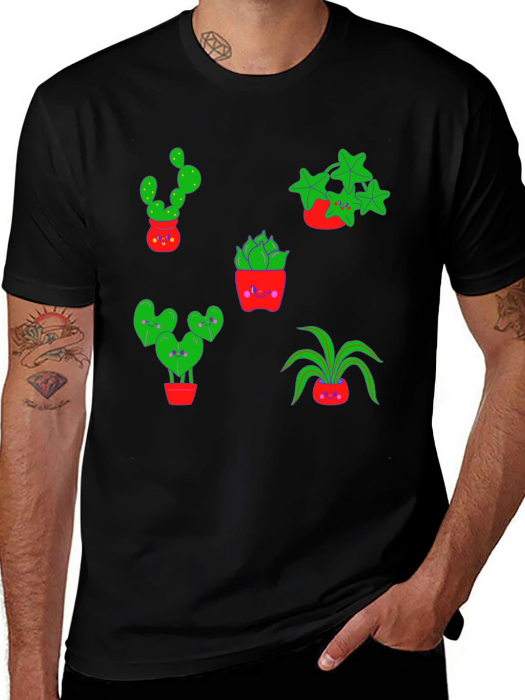 Cute Plants Graphic Tee - Black