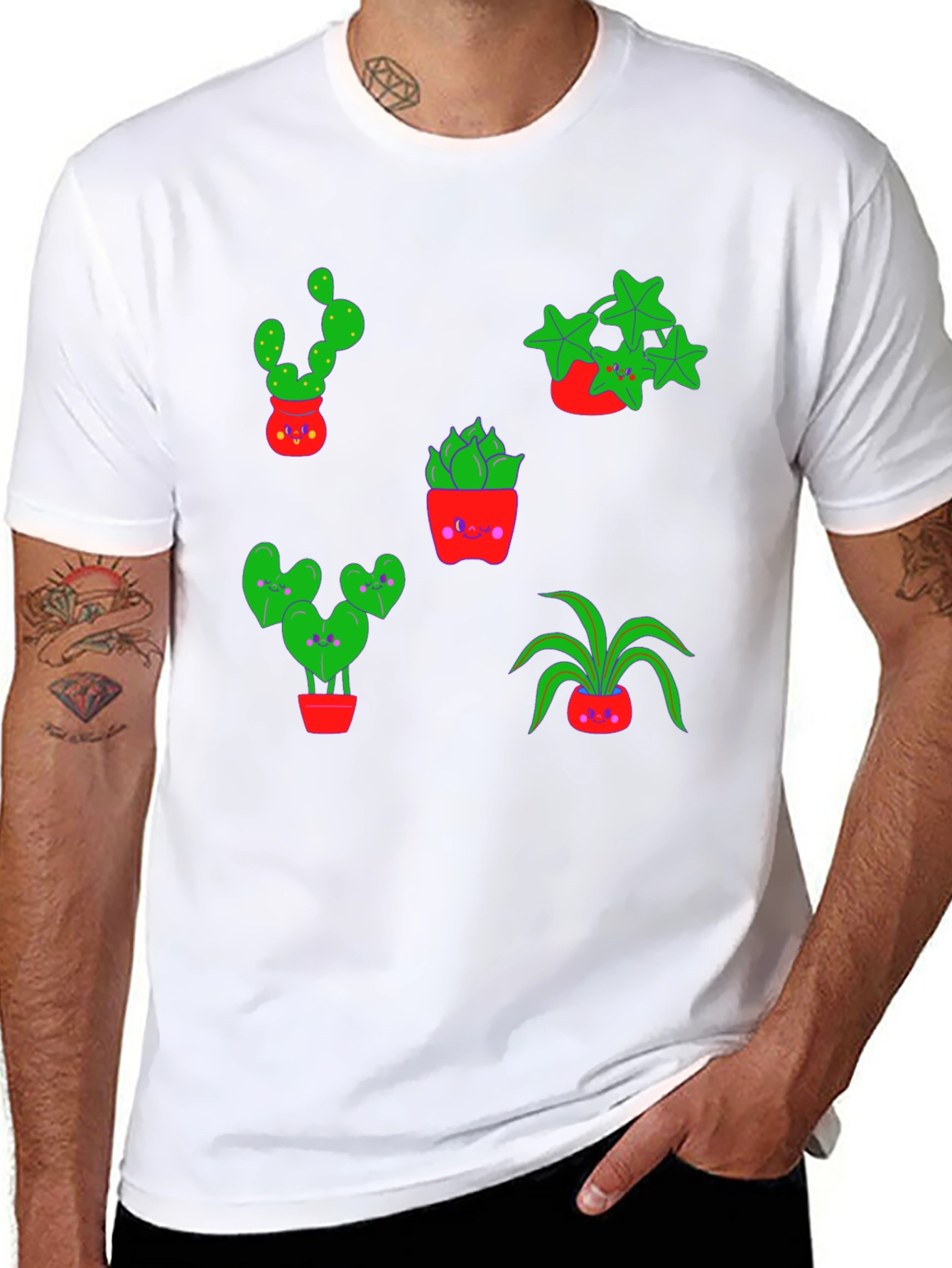 Cute Plants Graphic Tee - Black