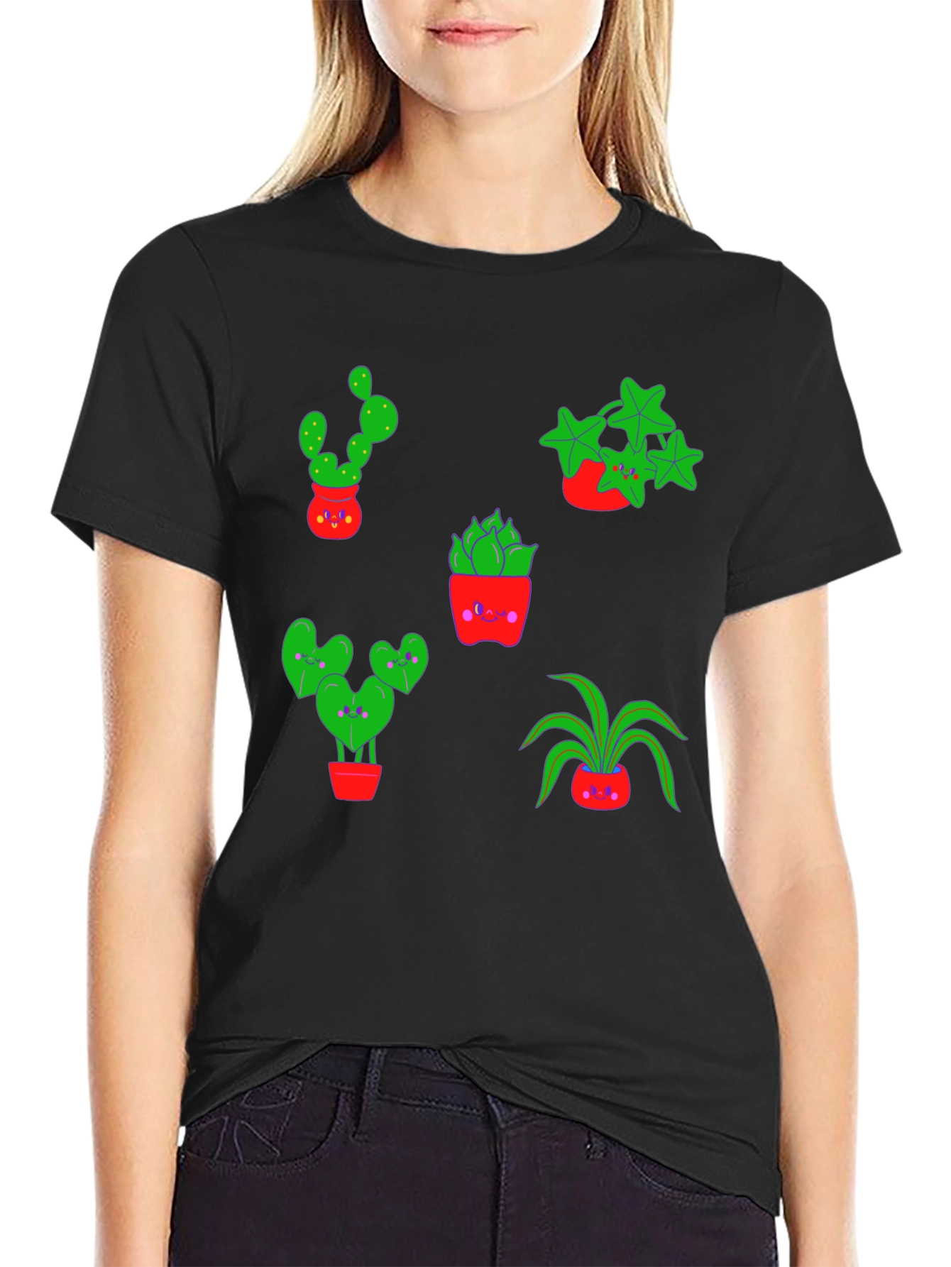 Cute Plants Graphic Tee - Black