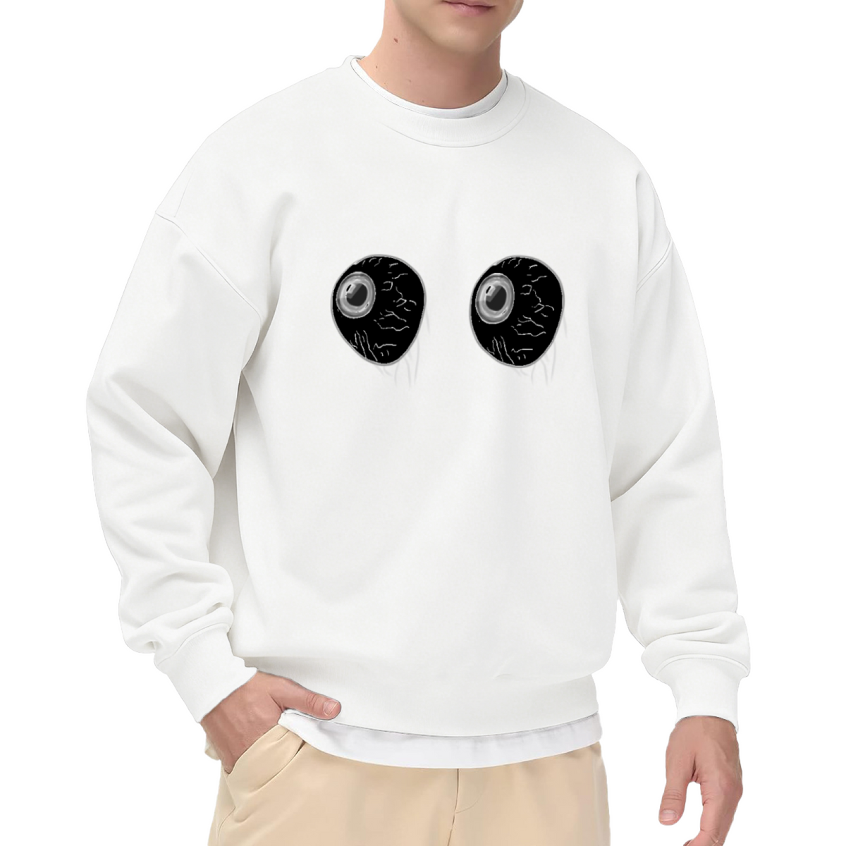Cracked Eyeballs Sweatshirt | Creepy Cartoon Eye Graphic Crewneck, Dark Gothic Pullover Top, Halloween Gift for Spooky Style Lovers