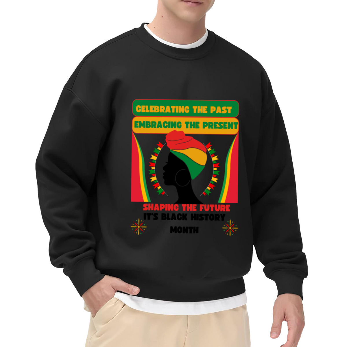Black History Month Celebrating The Past Crewneck Sweatshirt - Pan-African Colors Pride Pullover, Heritage Graphic Top