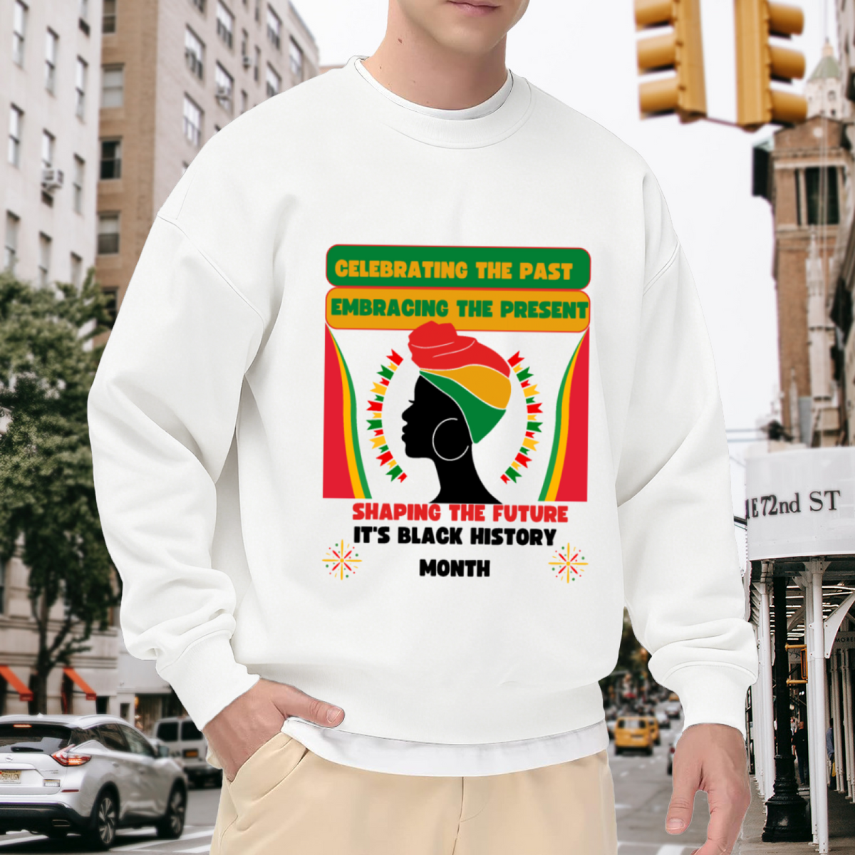 Black History Month Celebrating The Past Crewneck Sweatshirt - Pan-African Colors Pride Pullover, Heritage Graphic Top