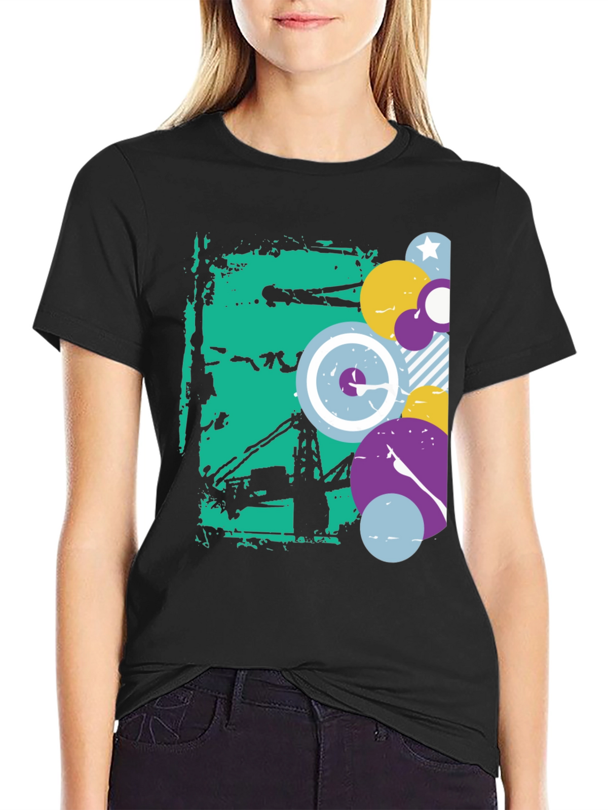 Abstract Graphic Black Crew Neck T-Shirt