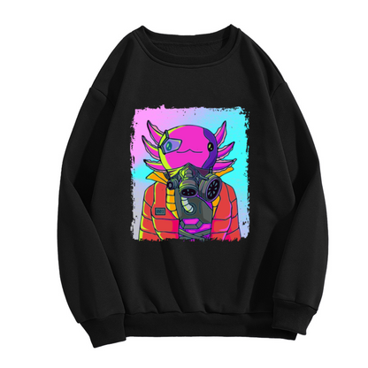 Cyberpunk Fish Astronaut Crewneck Sweatshirt - Neon Sci-Fi Sea Creature Graphic, Vaporwave Streetwear Pullover, Futuristic Art Top