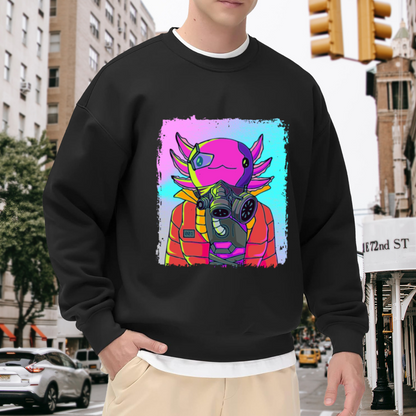 Cyberpunk Fish Astronaut Crewneck Sweatshirt - Neon Sci-Fi Sea Creature Graphic, Vaporwave Streetwear Pullover, Futuristic Art Top