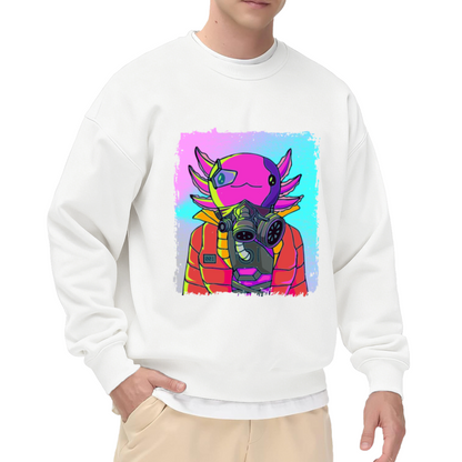 Cyberpunk Fish Astronaut Crewneck Sweatshirt - Neon Sci-Fi Sea Creature Graphic, Vaporwave Streetwear Pullover, Futuristic Art Top