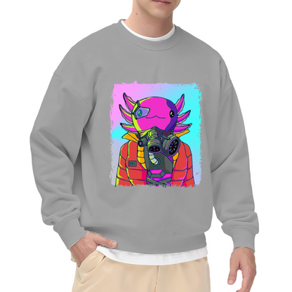 Cyberpunk Fish Astronaut Crewneck Sweatshirt - Neon Sci-Fi Sea Creature Graphic, Vaporwave Streetwear Pullover, Futuristic Art Top