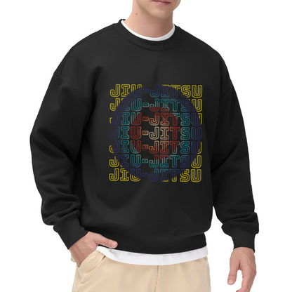 Jiu-Jitsu Repeated Gradient Crewneck Sweatshirt | BJJ Martial Arts Pullover, Retro Neon Outline Lettering Top, Jiu Jitsu Fighter Gift