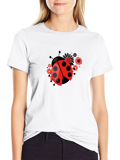 Ladybug Flower Graphic Tee - Black