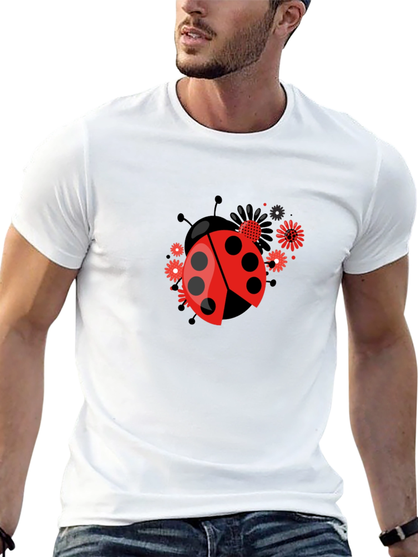 Ladybug Flower Graphic Tee - Black
